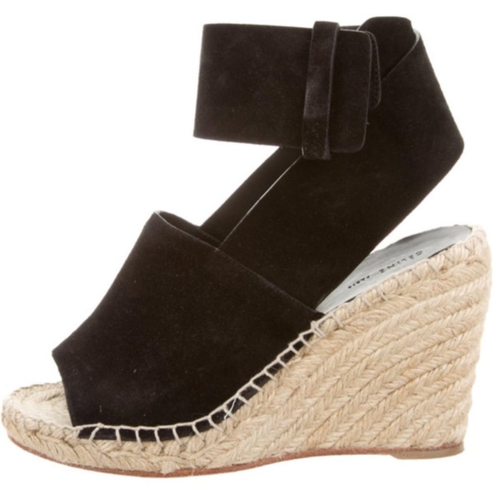 Celine Suede Ankle Wrap Espadrille Wedge